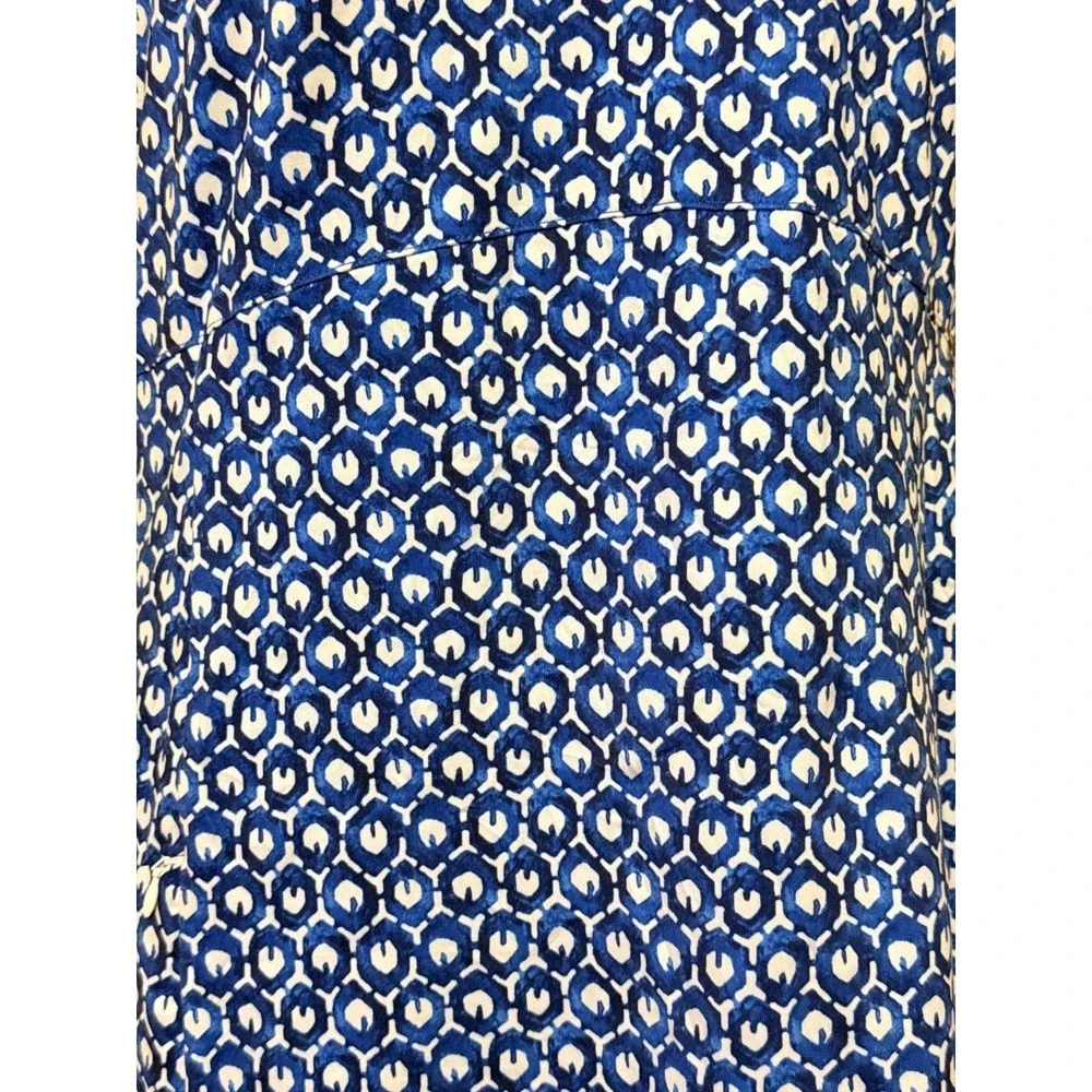 L. L. Bean Blue Geometric Shift Dress Hamptons Coastal Cotton Blend Size Small